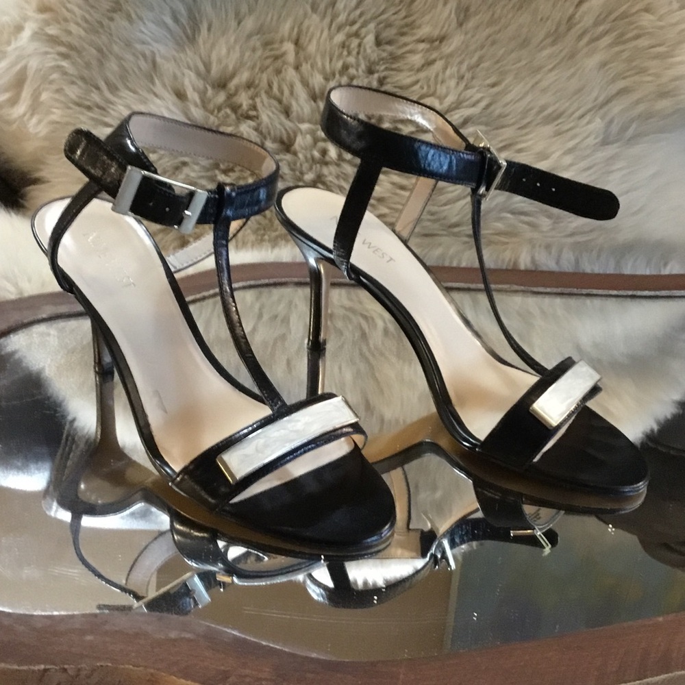 Black Heels with Pearl White Enamel Embellishments
